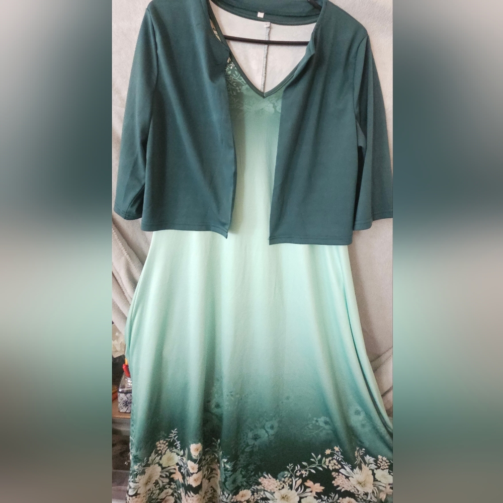 Green Floral Dress with Jacket